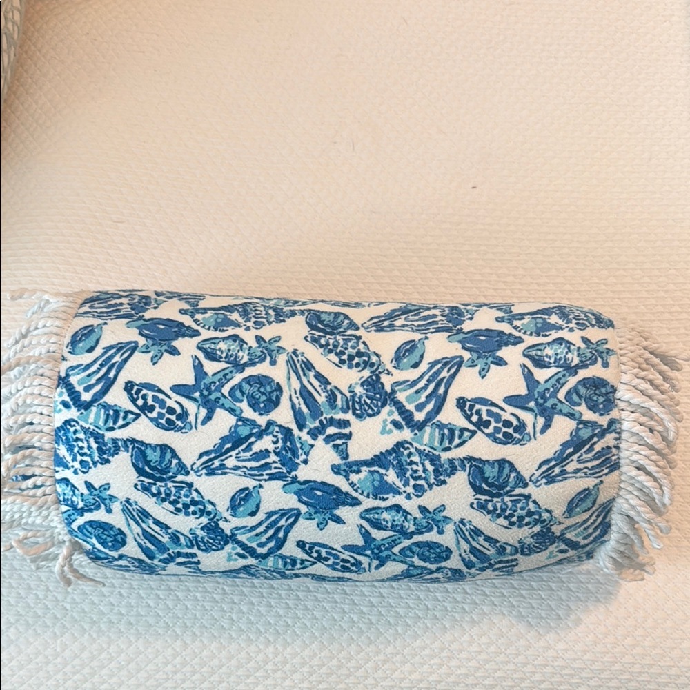 Blue and White Seashell patterned bolster pillow. NWOT